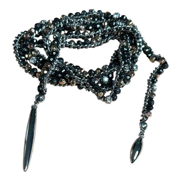 Stella & Dot Zoe Lariat Necklace Multi Color Metal Beads and Rhinestones - Picture 2 of 4